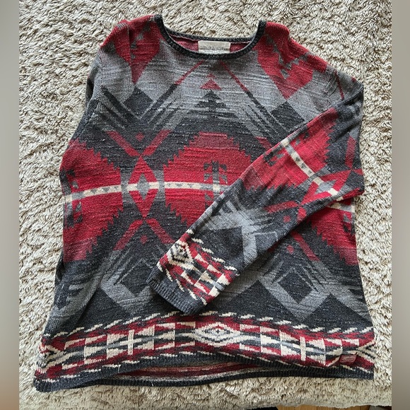 Denim Supply Vintage Red Grey Native American Pullover Sweater - Picture 2 of 3